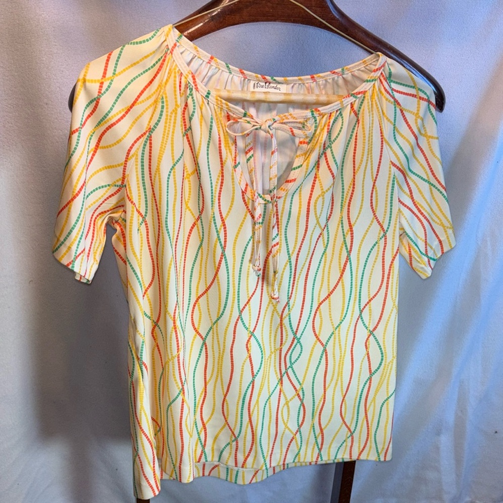 VINTAGE 70s Fire Islander short sleeve, baggy polyester tie at the neck, orange,